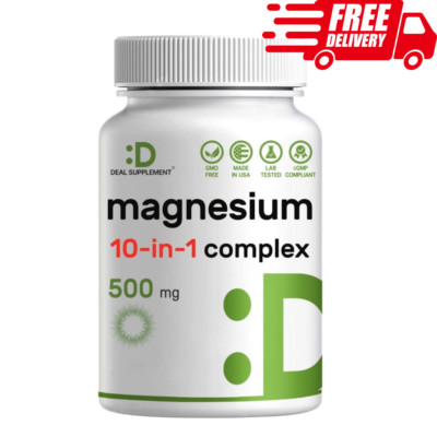 Magnesium Complex Supplement 500mg 10 in 1, Glycinate, Citrate, Malate & More