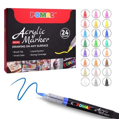 Liquid Acrylic Paint Markers 24 Colors, Waterproof Paint Marker Pens Brush Ti...