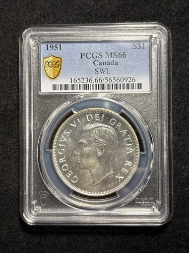 1951 Canada $1 Silver Dollar SWL PCGS MS66 Pop 6 / 0 Finer - Item#195