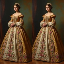 Vintage Victorian Evening Dresses Gorgeous Floral Embroidered Corset Party Gowns