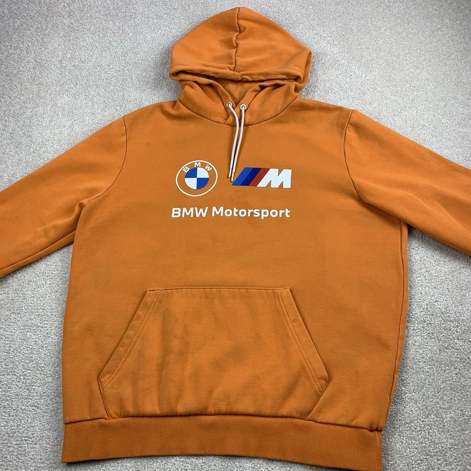 Puma BMW M Motorsport Hoodie Mens Medium Orange Pullover Sweatshirt Racing - Image 2 of 4