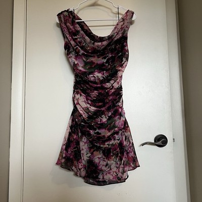 Abercrombie & Fitch Asymmetrical Ruched Dress M Pink Black Floral Y2K Whimsical