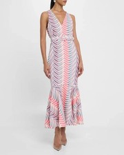 Badgley Mischka sz 4 Chevron Sleeveless Mermaid Midi Dress $900 Coral Day-Dinner