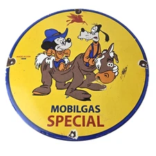 Vintage Mobil Gasoline Sign - Disneys Mickey Mouse Gas Pump Plate Porcelain Sign
