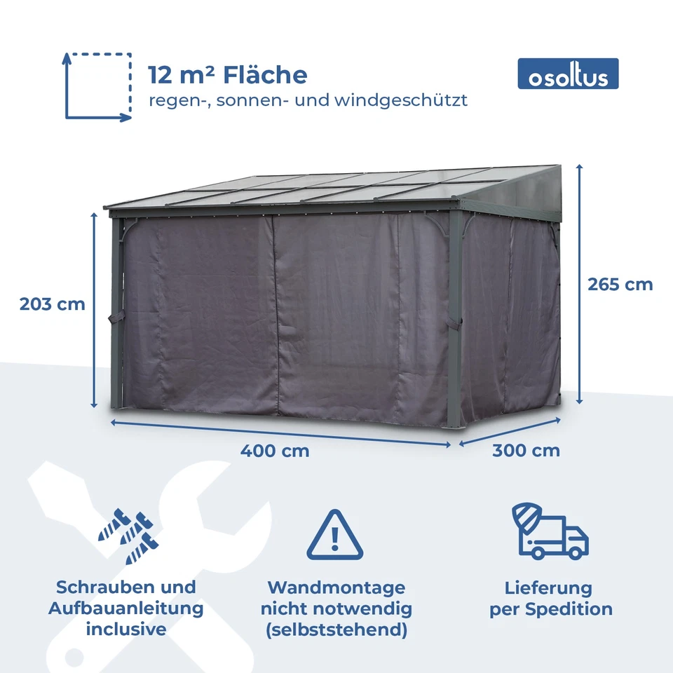 osoltus Alu Pavillon Terrassendach Terrassenüberdachung Toledo Hardtop 3x4m - Bild 3 von 4