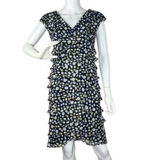 Adrianna Papell Size 4 Cap Sleeve Sheath Dress Empire Waist Polka Dot Whimsy