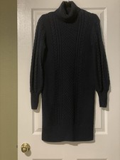GAP Dress Womens Small Blue Cable Knit Turtleneck Sweater Shift Long Sleeve