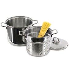Stainless Steel Pasta Pot with Strainer Deep Stock Induction Cooker Vegetable 6L