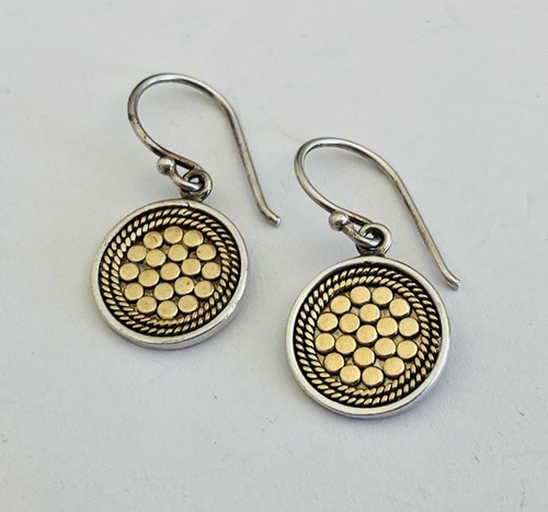 Anna Beck 925 Sterling Silber 18K Gold Vermeil Dot Scheibe Kreis Ohrhänger - Bild 2 von 11