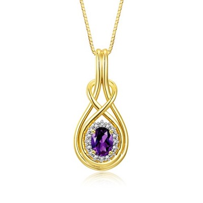 RYLOS 14K Gelbgold Love Knot Halskette: Edelstein & Diamant Anhänger, 18'' Kette