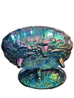 Large Bowl, Vintage Iridescent Carnival Glass, Footed, Scalloped, Grape Pattern