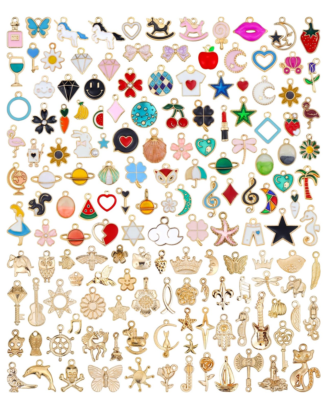 160Pcs Charms for Jewelry Making Wholesale Bulk Lots Assorted Gold-Plated Enamel