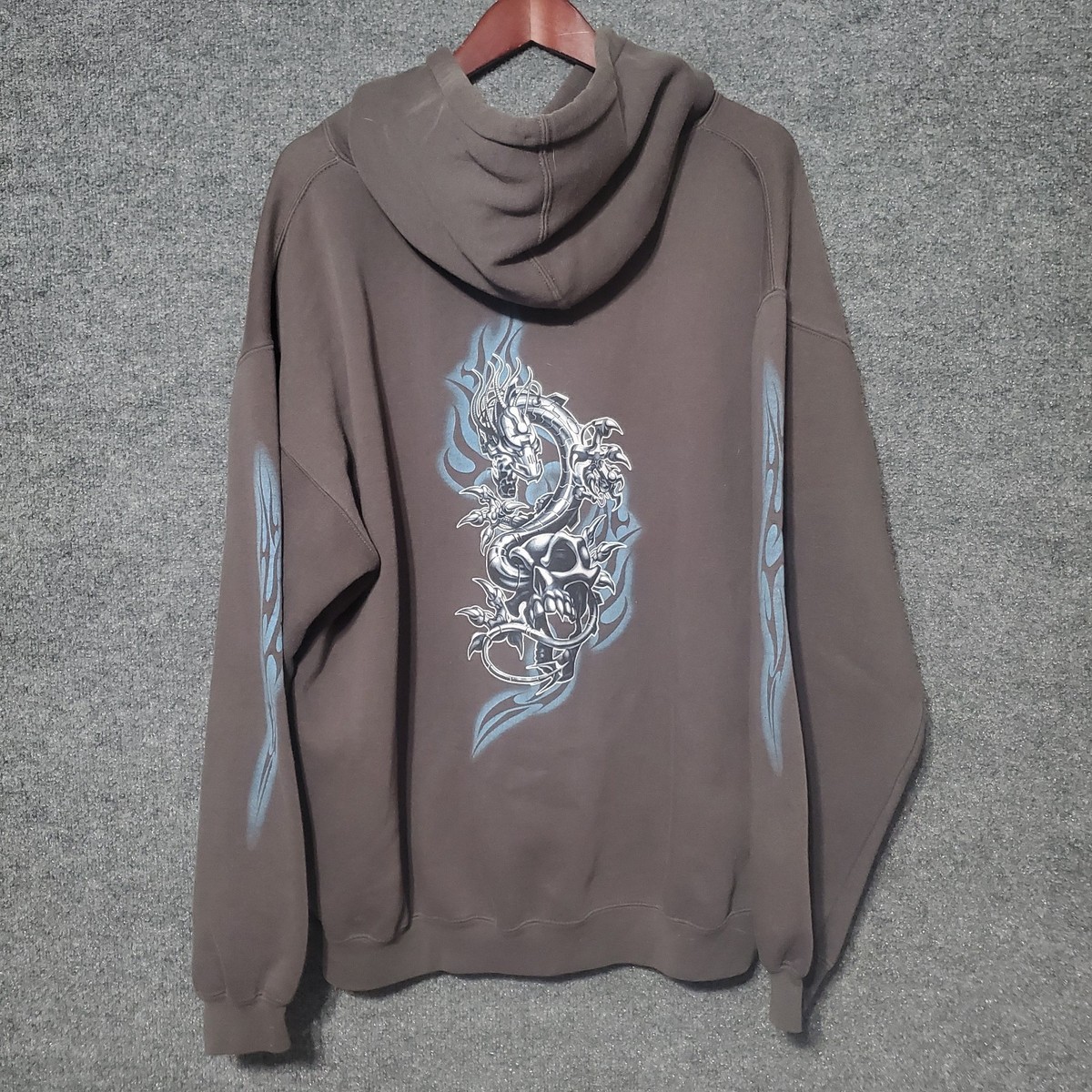 BULLHEAD Dragon Y2K JNCO Style Hoodie Mens L Grunge Tribal