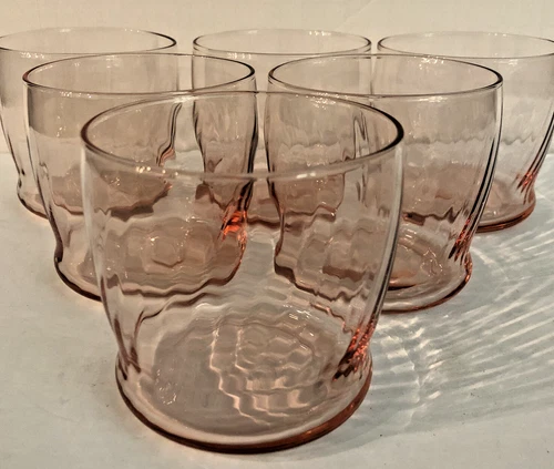 Vintage Pink Symphony Wheaton Depression Glasses MCM Rib Optic Flat 10 Oz Set 6