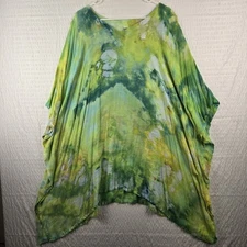 Dharma Trading Co Womens Green Tie Dye Boho Kaftan Top One Size Tunic Colorful