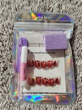 Red Clear 3D Heart Glitter Press-On Nails Full Cover Set Glue Included