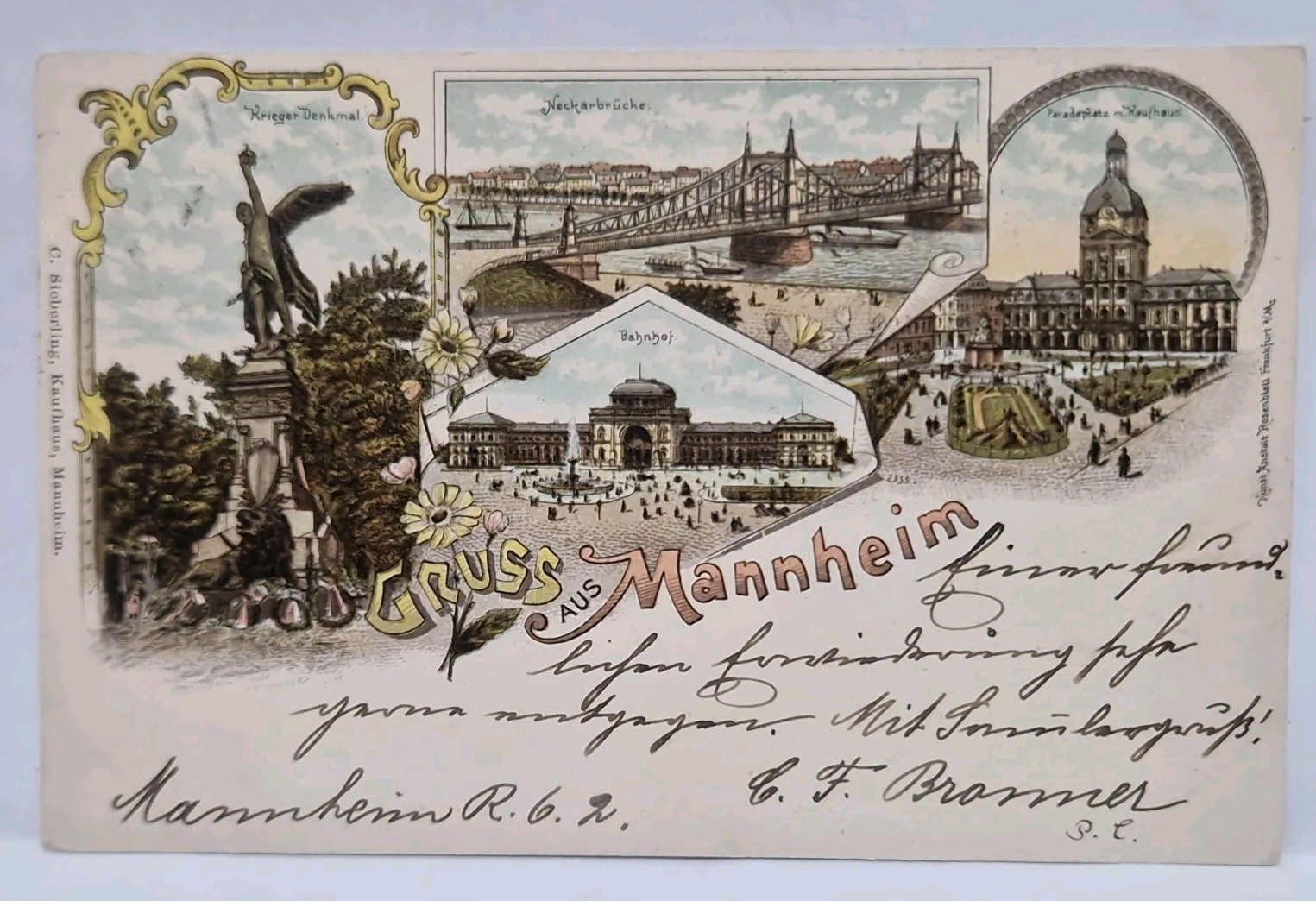 Rare 1898 Litho Gruss Aus Mannheim Karlsruhe Baden Wiirdebäärg Germany Allemagne