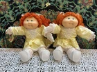 Vintage 1985 Cabbage Patch Kids Twins Girls Red Hair GREEN Eyes YELLOW Dress