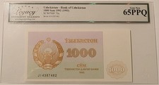 Uzbekistan 1993 1000 Sum Bank Note Gem New 65 PPQ Legacy Currency Grading