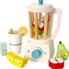 Wooden Smoothie Blender Toy Set   14 Piece Kids Kitchen Accessories for Ages 3 