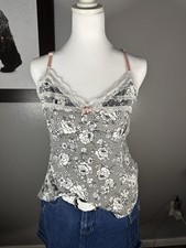 Marilyn Monroe Grey White Flower Cami Lace Top Women s Size Large