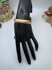 Vintage Monet Hinged Bangle Bracelet Brushed Gold Tone Textured 6.3/4”
