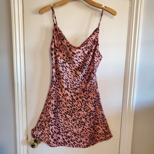 Fashion Nova Satin Slip Mini Dress Pink Leopard Size S Y2K Mcbling Club NYE