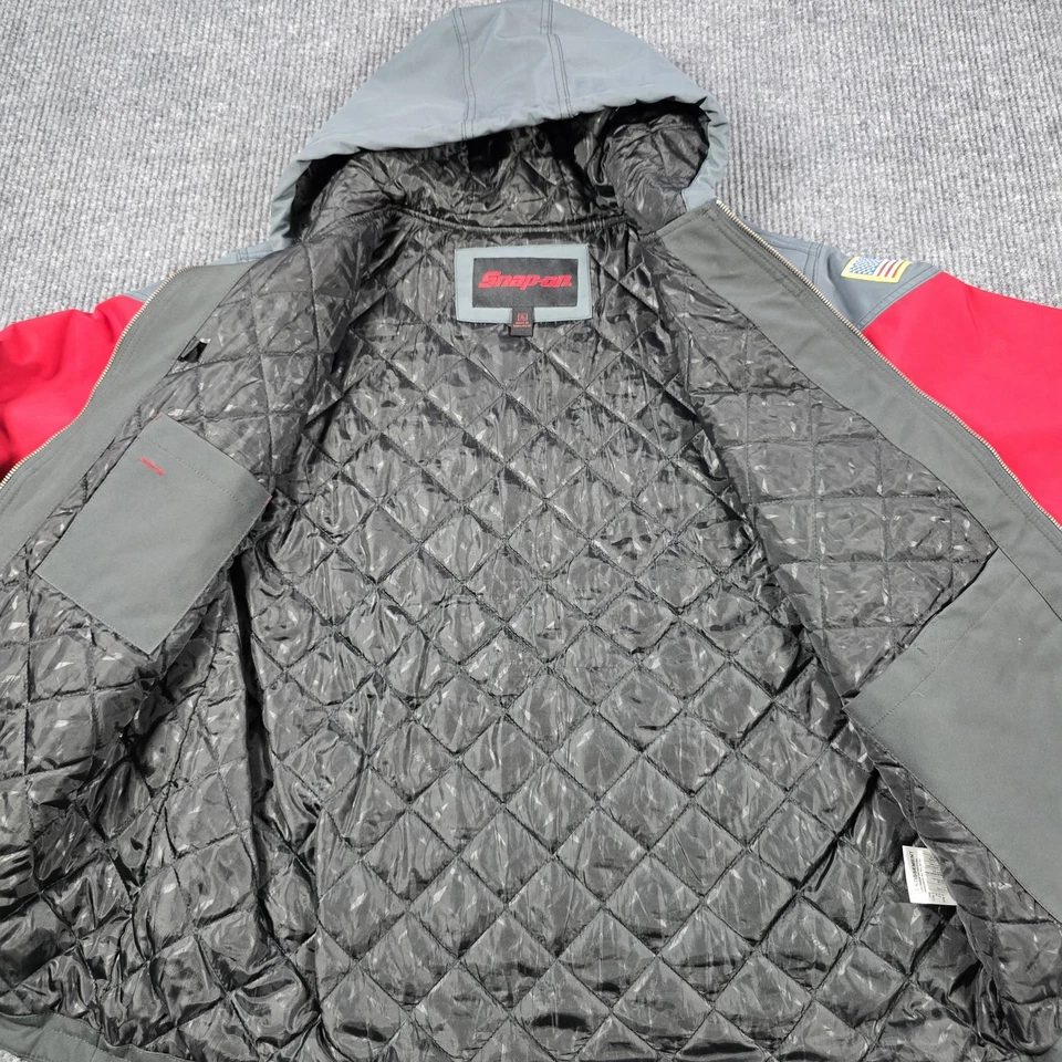 Snap-on Jacket Mens XL Red Gray Black Hooded Commander Workwear American Flag - Image 3 of 4