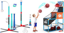 Arcade Basketball  Tee Ball Set Indoor Basketball Hoop Hanging Hitting Tee Ball