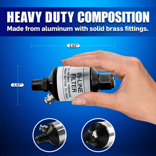 Air Compressor Water Separator, 1/4 NPT Inline Filter & Moisture Trap for Pne... - Picture 3 of 7