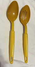 Vintage Set EKCO Nylon Plastic Slotted Serving Spoon & Spoon Yellow 70s Retro