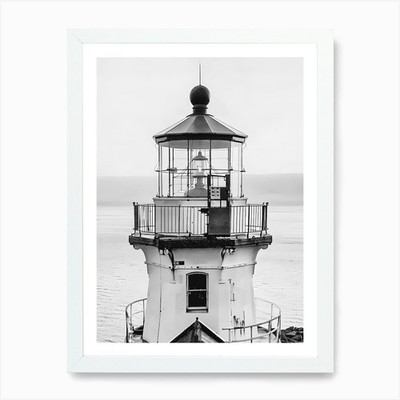 Schwarz-Weiß Leuchtturm Kunstdruck gerahmtes Wandbild Poster Leinwanddruck Bild