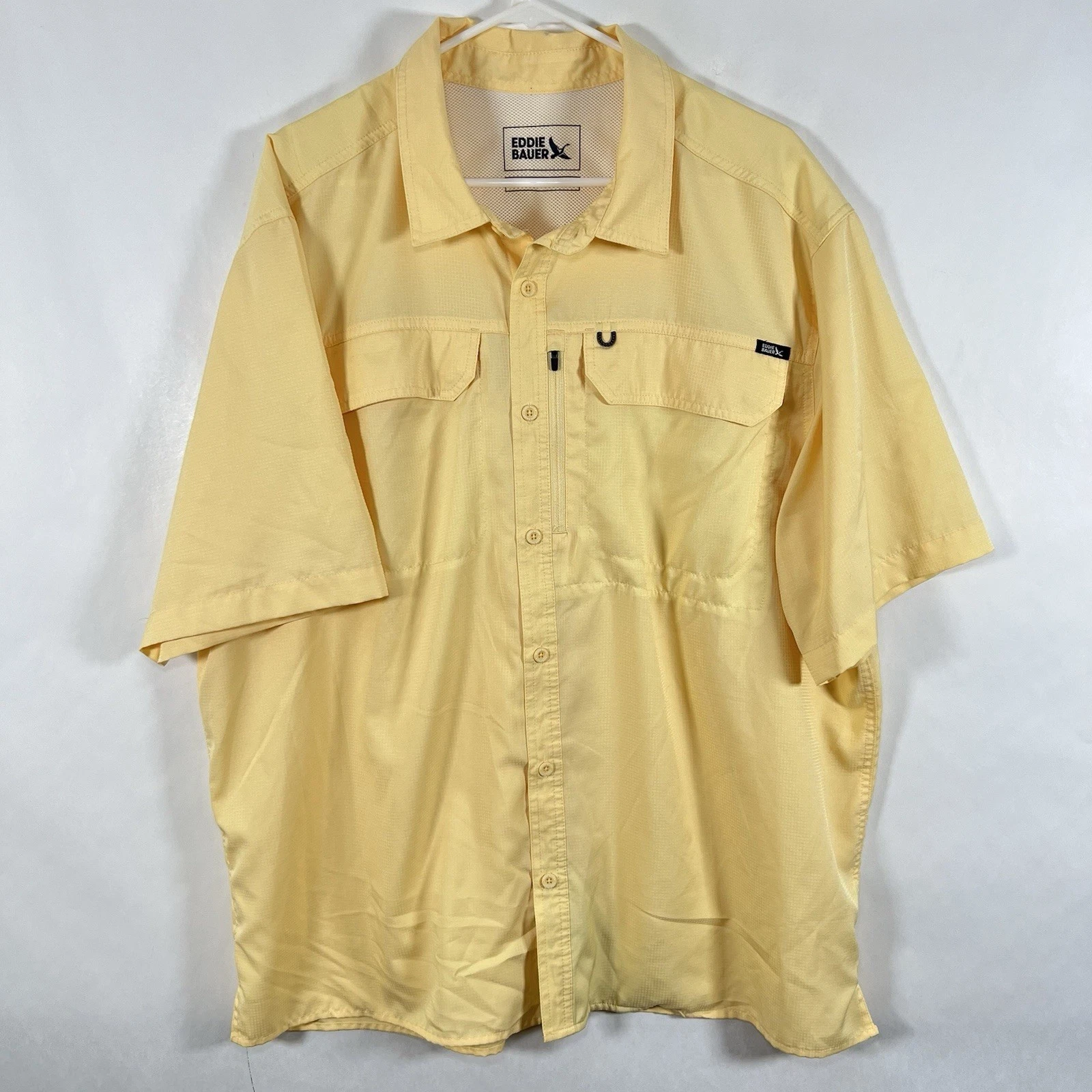 Eddie Bauer Short Sleeve Button Up Vented Shirt Mens 2XL Yellow Fishing Hiking