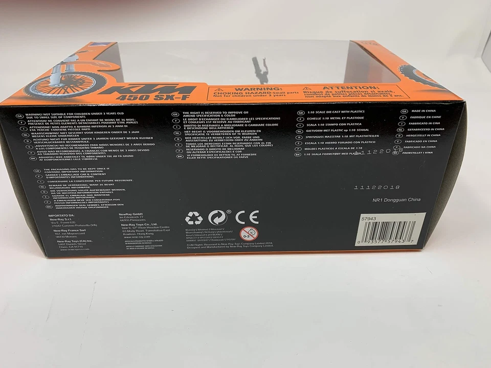 Vehículo de juguete de coleccionista naranja diecast KTM 450 SX F escala 1:10 Foto 3 de 3