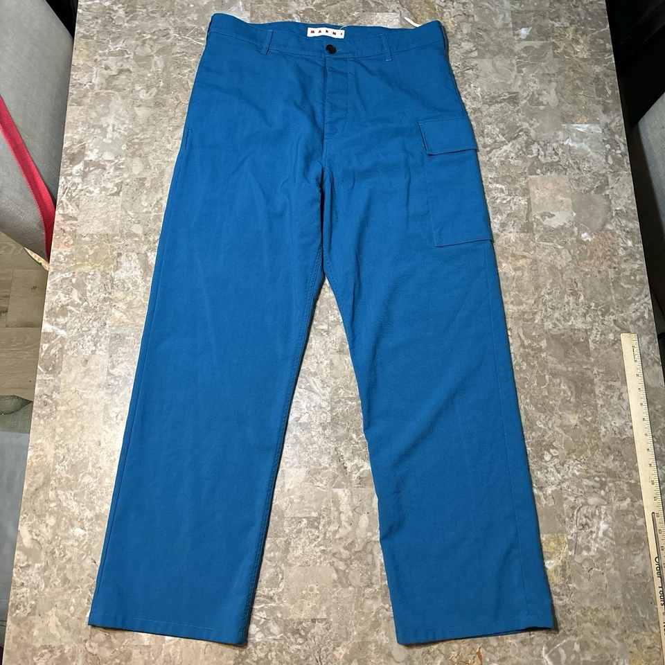 Pantalón cargo Marni para hombre 54 (36x31) azul verde azulado lana pierna recta ligero Foto 2 de 4