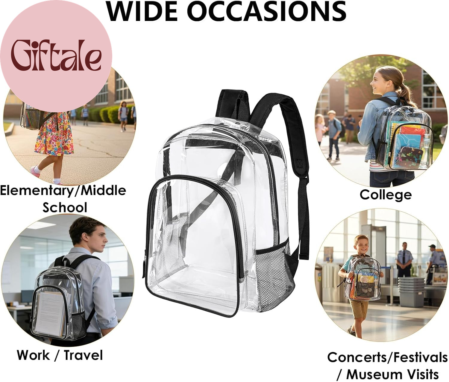Clear Backpack Heavy Duty - 16X12X6 in Large Transparent Backpacks for School, C image 5