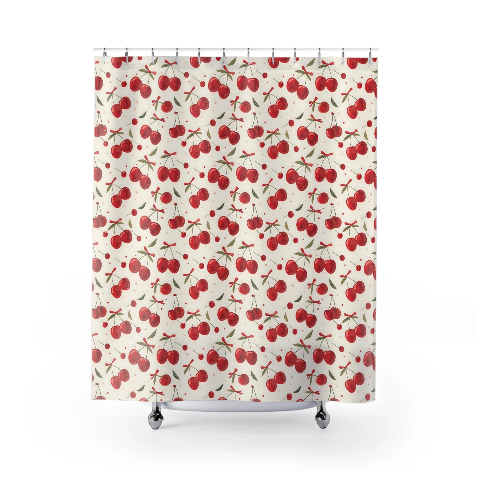 Cherry Pattern Shower Curtain, Cherry Bathroom Decor