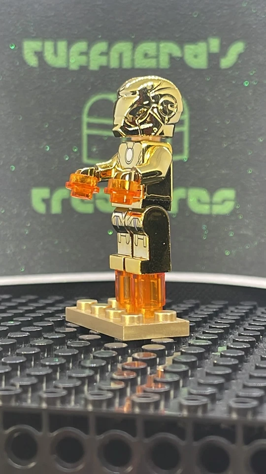 *RARO* PERSONALIZADO CROMO LEGO PAD IMPRESO ORO VOLADOR IRON MAN ¡Minifigura con estuche! Foto 2 de 4