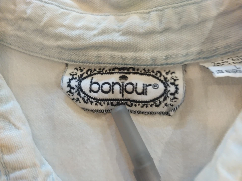 Camisa Chaleco Grunge De Colección Años 90 Bonjour Para Mujer Denim A Cuadros Con Botones Sin Mangas Talla L Foto 3 de 4