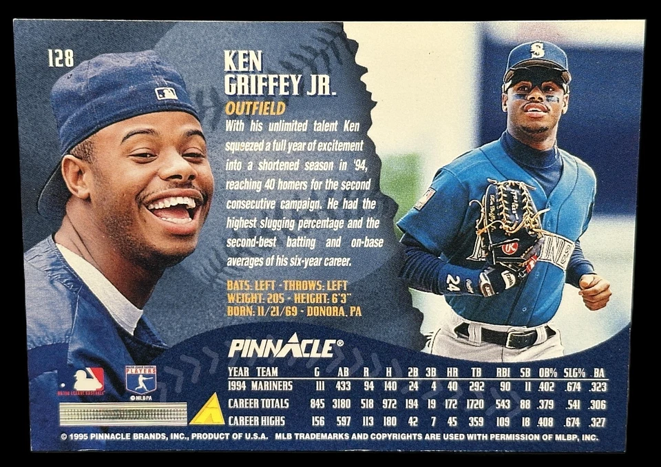 Tarjeta Ken Griffey Jr. 1995 Pinnacle Iconic Bubble Gum #128 Seattle Mariners Foto 3 de 3
