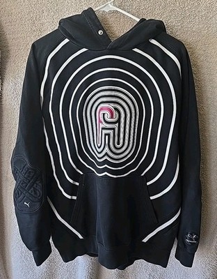 Puma Pronounce Heavy Weight Hooded Black Sweatshirt Mens L Pocket Padded Elbows