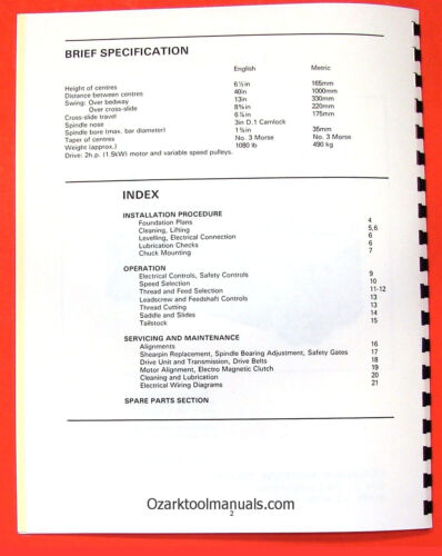 CLAUSING Colchester 600 VS 12" Metal Lathe Owner Operator Parts Manual 0153 - Picture 2 of 9