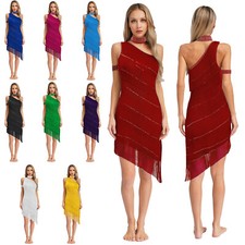 Womens Dance Dress Shiny Fringe Flapper Party Dress Latin Salsa Ballroom Dancing