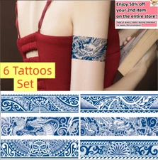 Set of 6  Waterproof Tattoo Stickers Arm Juice Semi-Permanent Long Last Body Art