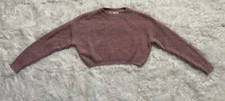 Elodie Cropped Long Sleeve Sweater Womens Small Pink Knitted Crewneck Knit Crop
