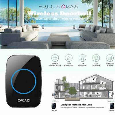 Waterproof Wireless Doorbell Adjustable Volume 1000ft Plug-In Receiver