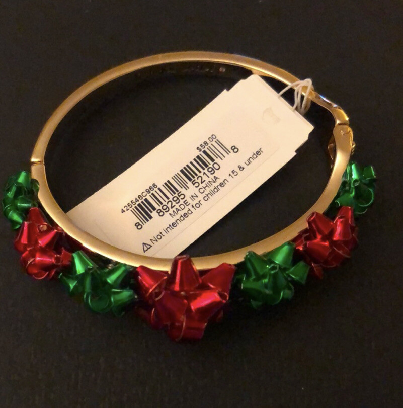 Betsey Johnson Gold Tone Hinged Bangle With 3D Red & Green  display picture 2