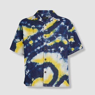 $880 Alanui Men's Blue Cotton Moonrise Tie-dye Bowling Shirt Size L