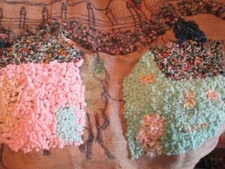 Partially Started 2 Houses Scenery On Burlap Canvas & Bag Of Fabric