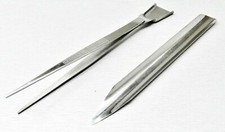 Tweezer with Shovel End Flat Scoop Bead Craft Jewelry Making Tool Set of 2 Pcs